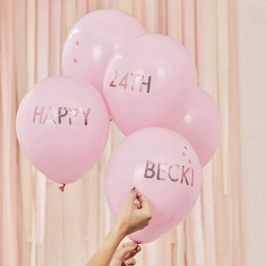 PINK & ROSE GOLD PERSONALISED BALLOON KIT (5 PACK)
