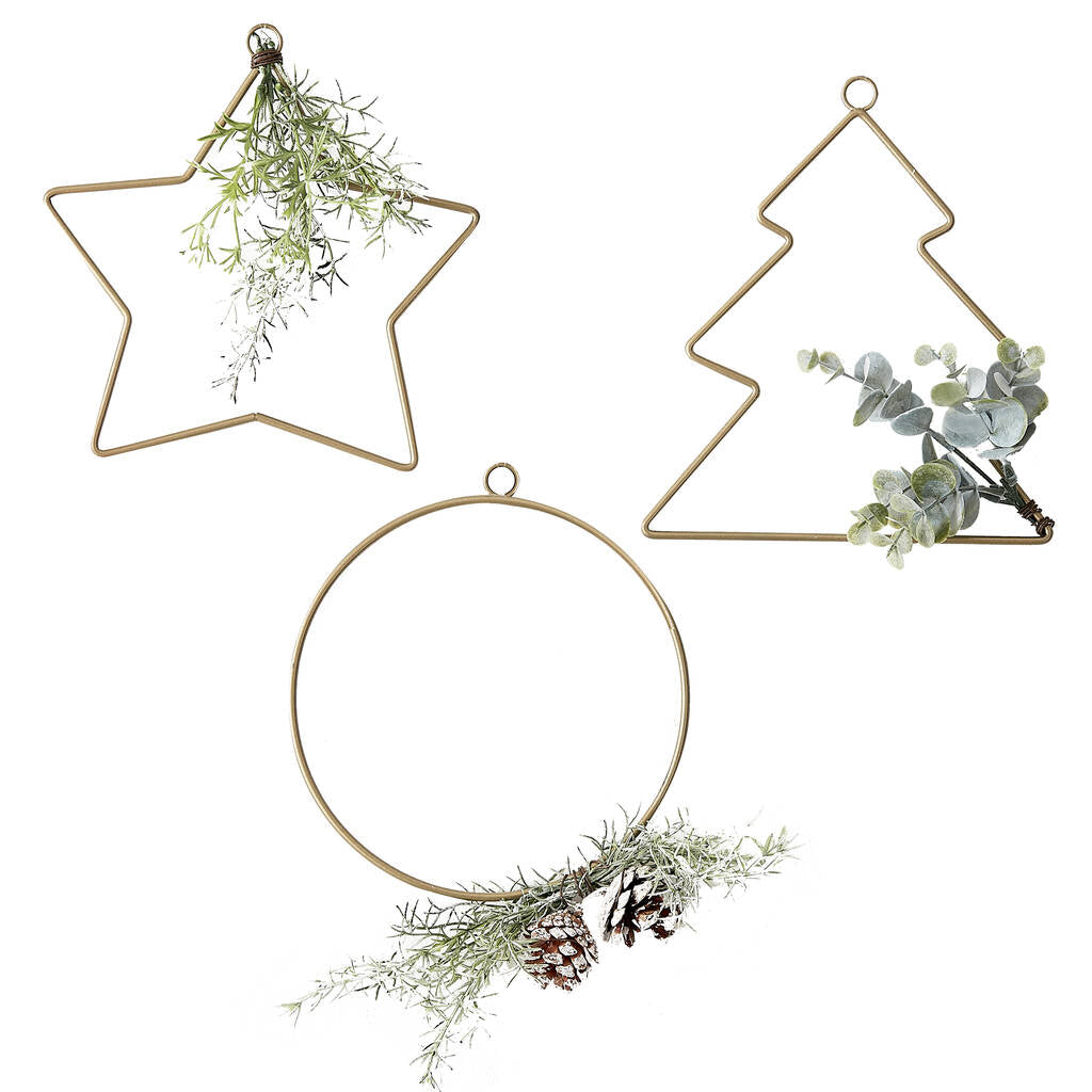 Ginger Ray Hanging Christmas Wire Tree, Star and Hoop Decorations and Foliage x 3