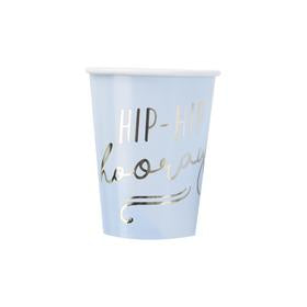 Hip Hip Hooray Pastel Blue Gold Foil Cups (pack of 8)